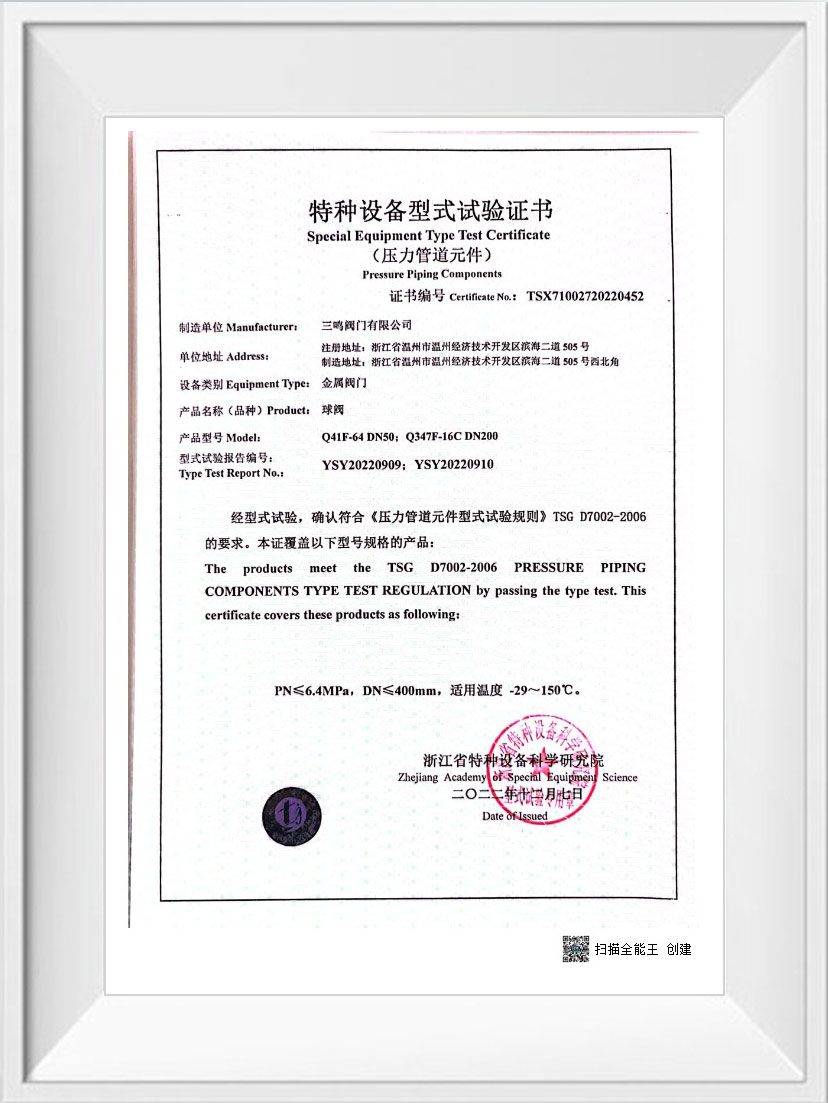 特种设备型式试验证书