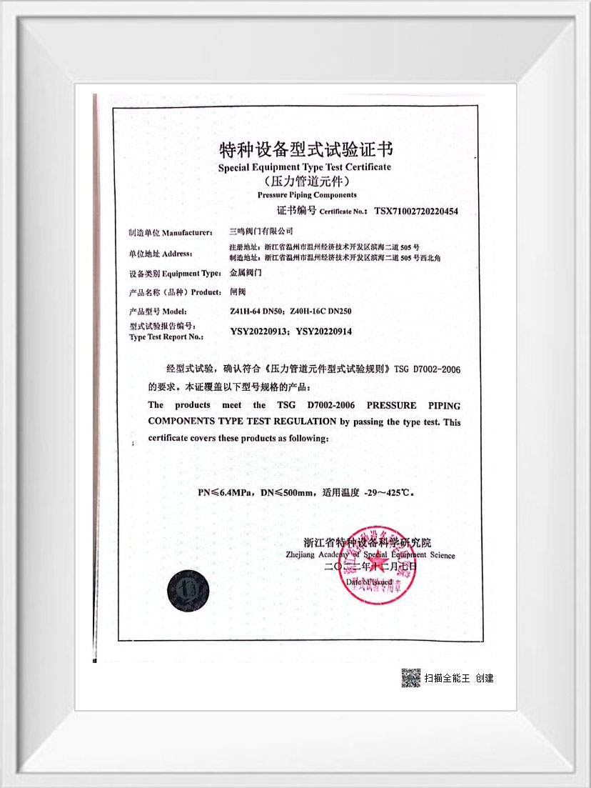 特种设备型式试验证书