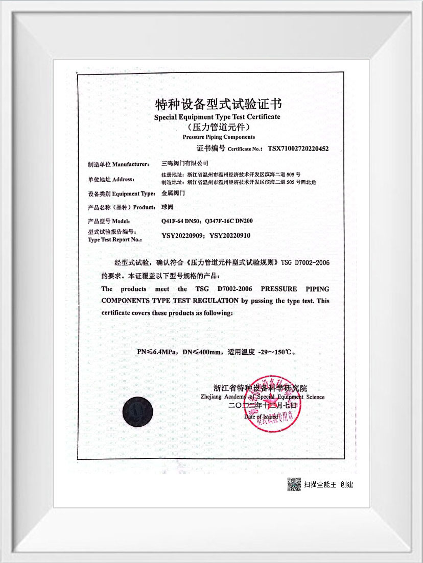 特种设备型式试验证书