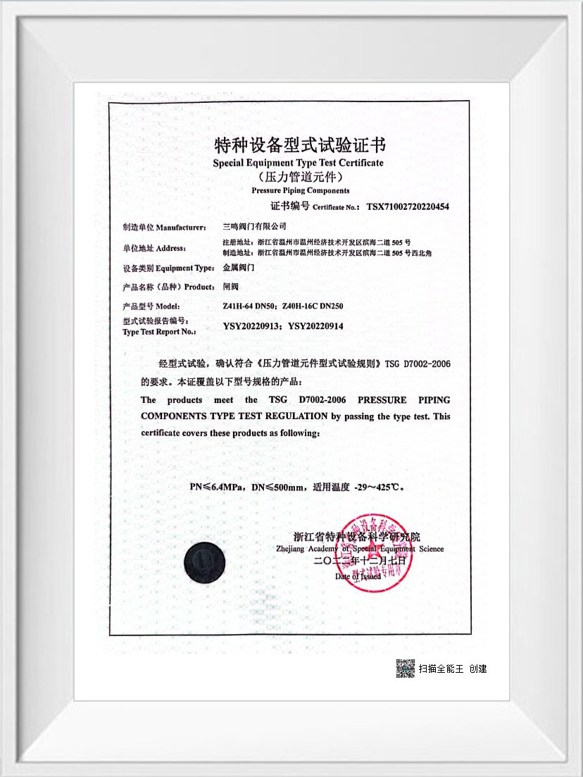 特种设备型式试验证书